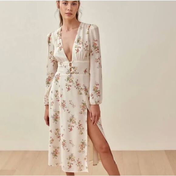 Reformation Dresses & Skirts - Reformation Lorne Floral Long Sleeve Midi Dress Size 6 Boho Fairy Cottagecore
